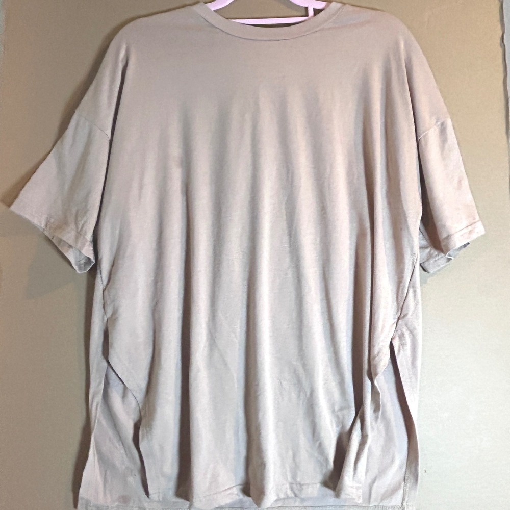 SHEIN Oversized Tunic T Shirt Beige Side Slit Casual Basic Top S